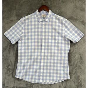 Faherty Linen Cloud Blend Shirt Mens XL Button Up Blue Plaid Short Sleeve